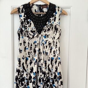 Prairie New York Silk Bodycon Mini Dress Beaded Collar Ombré Effect Print